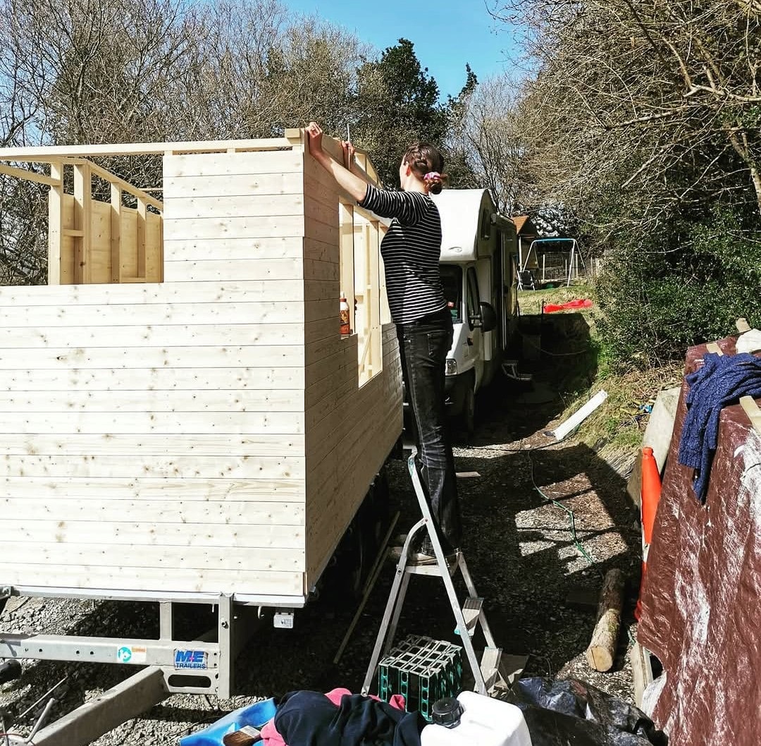 Building the Shack outdoors on a rainy day