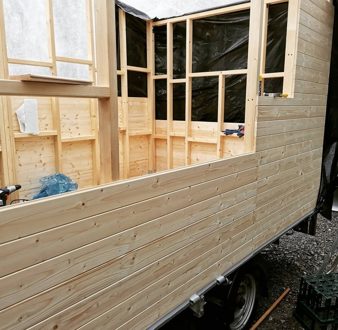 Timber cladding and framing taking shape on the catering trailer